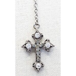 Seasonal Whispers Silver Tone Crystal Gothic Cross Pendant Necklace 28 Inch